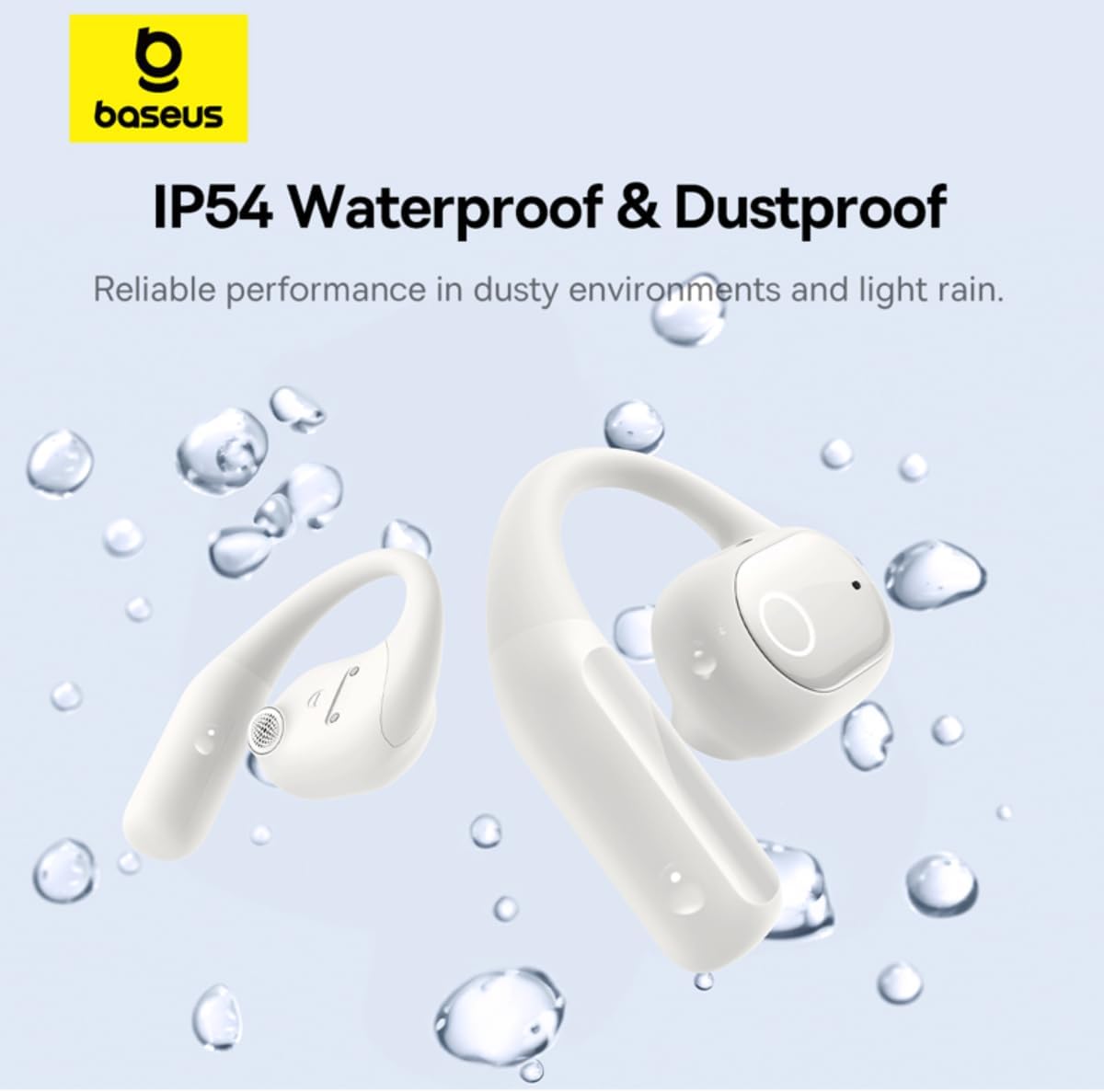 Baseus Eli 10i Fit Open-Ear Earphones with Ear Hooks Wireless Bluetooth 5.4 IP54 Waterproof Air Conduction Sports Earbuds Sweatproof Secure Fit Running, Gym — Eli-10i — White