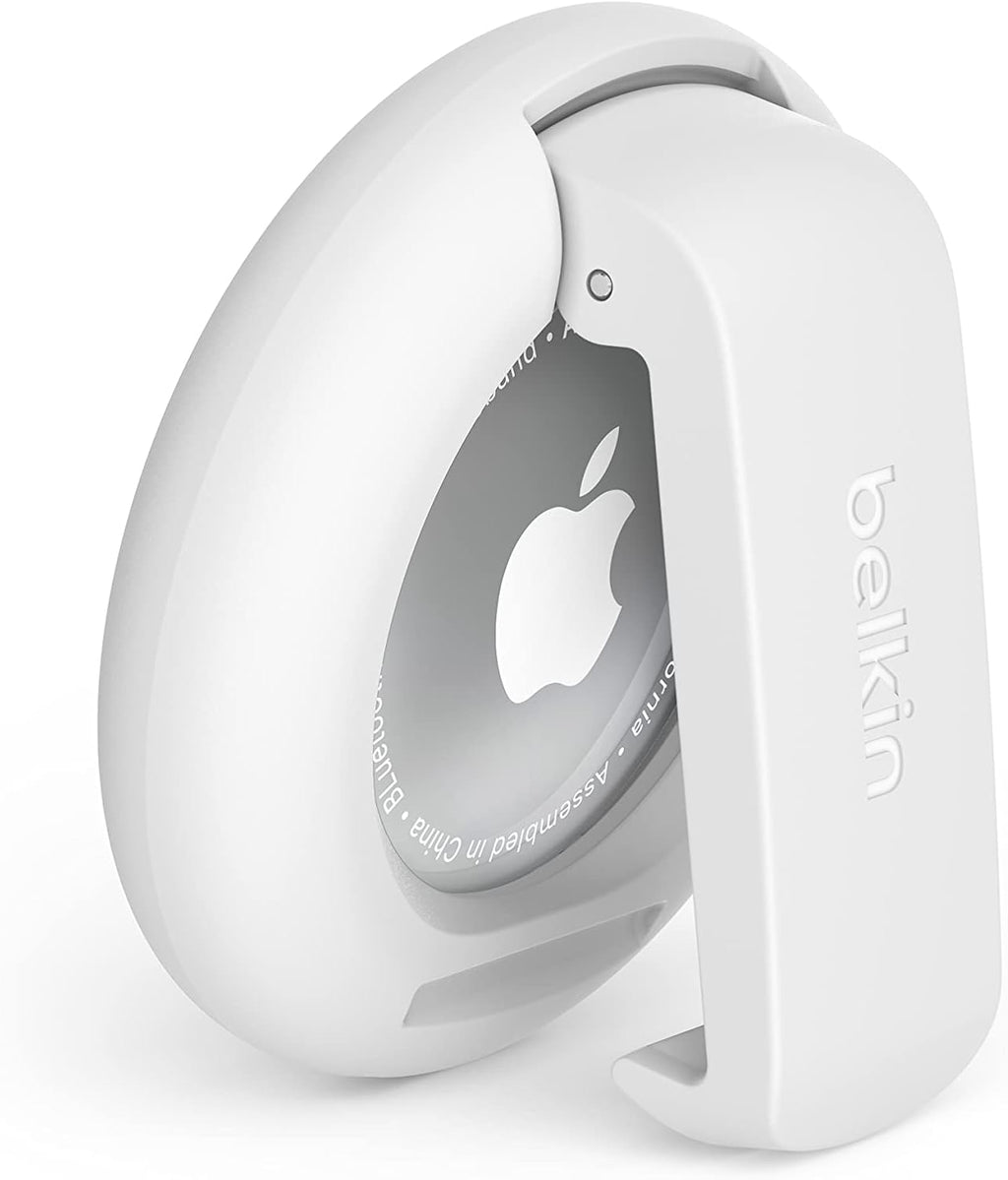 Belkin AirTag Case with Clip, Secure Holder Protective Cover Key Chain, Key Ring for Apple AirTag with Scratch Resistance Accessory – White