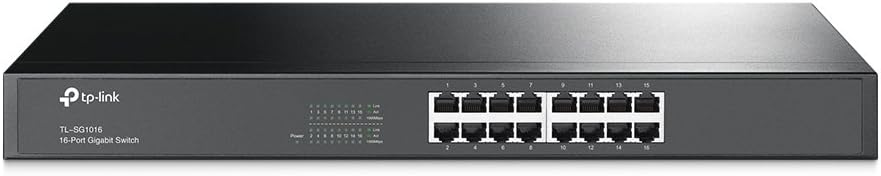 TP-Link TL-SG1016 | 16 Port Gigabit Ethernet Switch | Plug & Play | Sturdy Metal, Shielded Ports, Rackmount, Fanless, Black | 3 Year Manufacturer Warranty | Unmanaged
