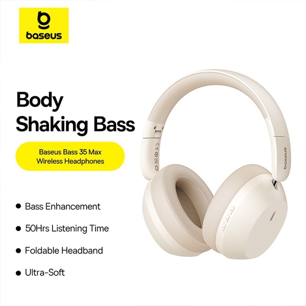 Baseus Bass 35 Max Wireless Over-Ear Headphones — White