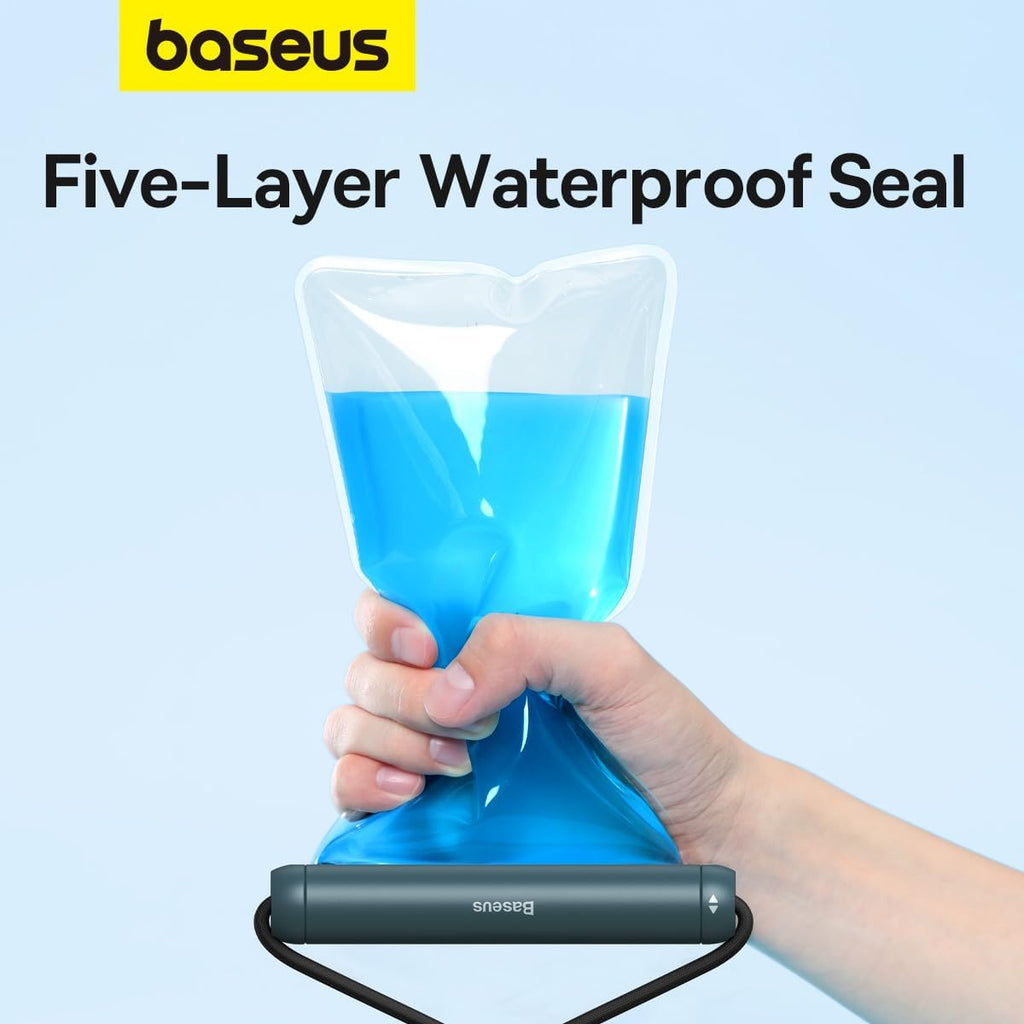 Baseus Waterproof Phone Pouch, AquaGlide IPX8 Waterproof Protection Dry Bag with Neck and Wrist Strip — Cylinder Lock (AG) — Blue