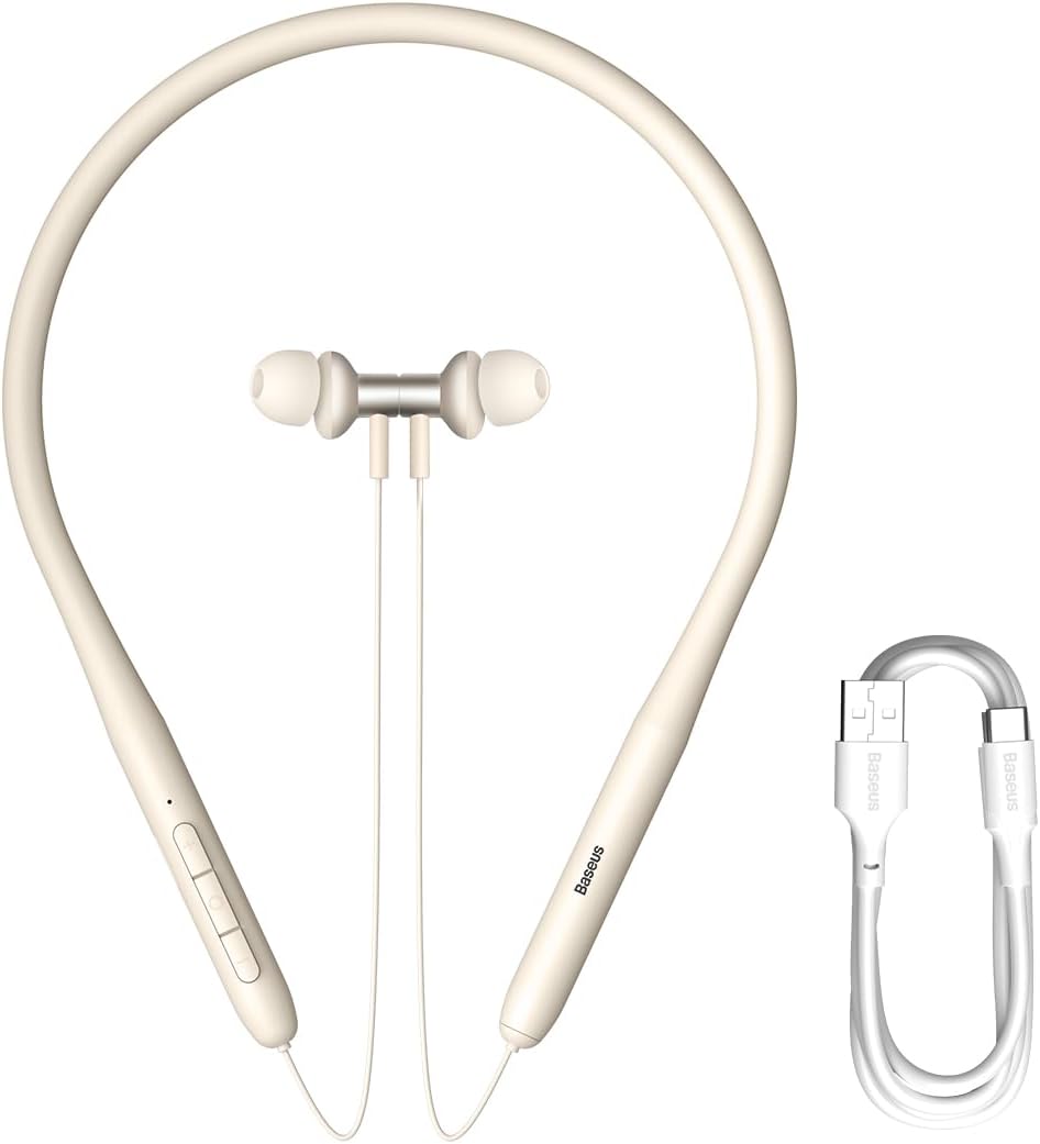Baseus Wireless Bluetooth Headphones, V5.3 Wireless Bluetooth Earbuds in-Ear Magnetic Neckband 25Hrs Playtime, IPX4 Waterproof Earphone (P1x)(WHITE) — White