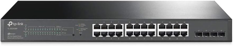 TP-Link TL-SG2428P JetStream 28-Port Gigabit Smart Switch with 24-Port PoE+, 4 SFP Slots (250 Watt Budget, Centralized Cloud Management Omada SDN, and Intelligent Monitoring)
