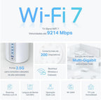 TP-Link Deco BE65(2-pack), BE9300 Mbps, 4 × 2.5 Gbps Ports, 320 MHz Channels, Works on a 6 GHz Band, Connectivity up to 200 Devices, VPN, WPA3, Tri-Band Wi-Fi 7 Mesh System