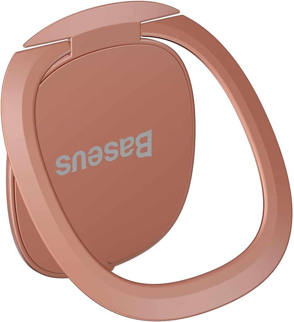 Baseus Cell Phone Ring Holder, 360 Degree Rotation Metal Finger Grip Adjustable Cellphone Stand for Magnetic Car Mount — Rose Gold