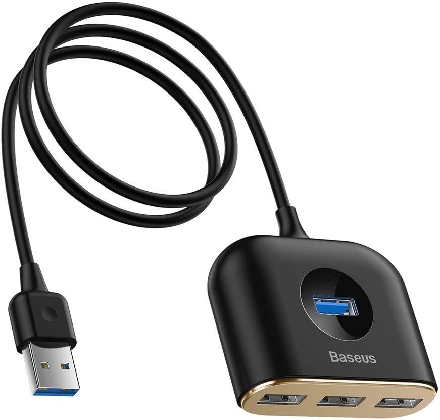 Baseus Square Round 4 in 1 USB HUB Adapter USB3.0 to USB3.0 x 1 + USB2.0 x 3, 1m, Black — Black