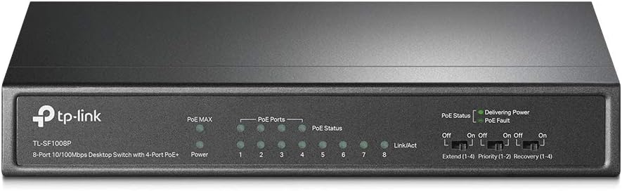 TP-Link 8 Port Fast Ethernet 10/100Mbps PoE Switch | 4 PoE Ports @57W | Desktop | Plug & Play | Sturdy Metal w/ Shielded Ports | Fanless | Limited Lifetime Protection | Unmanaged (TL-SF1008P)