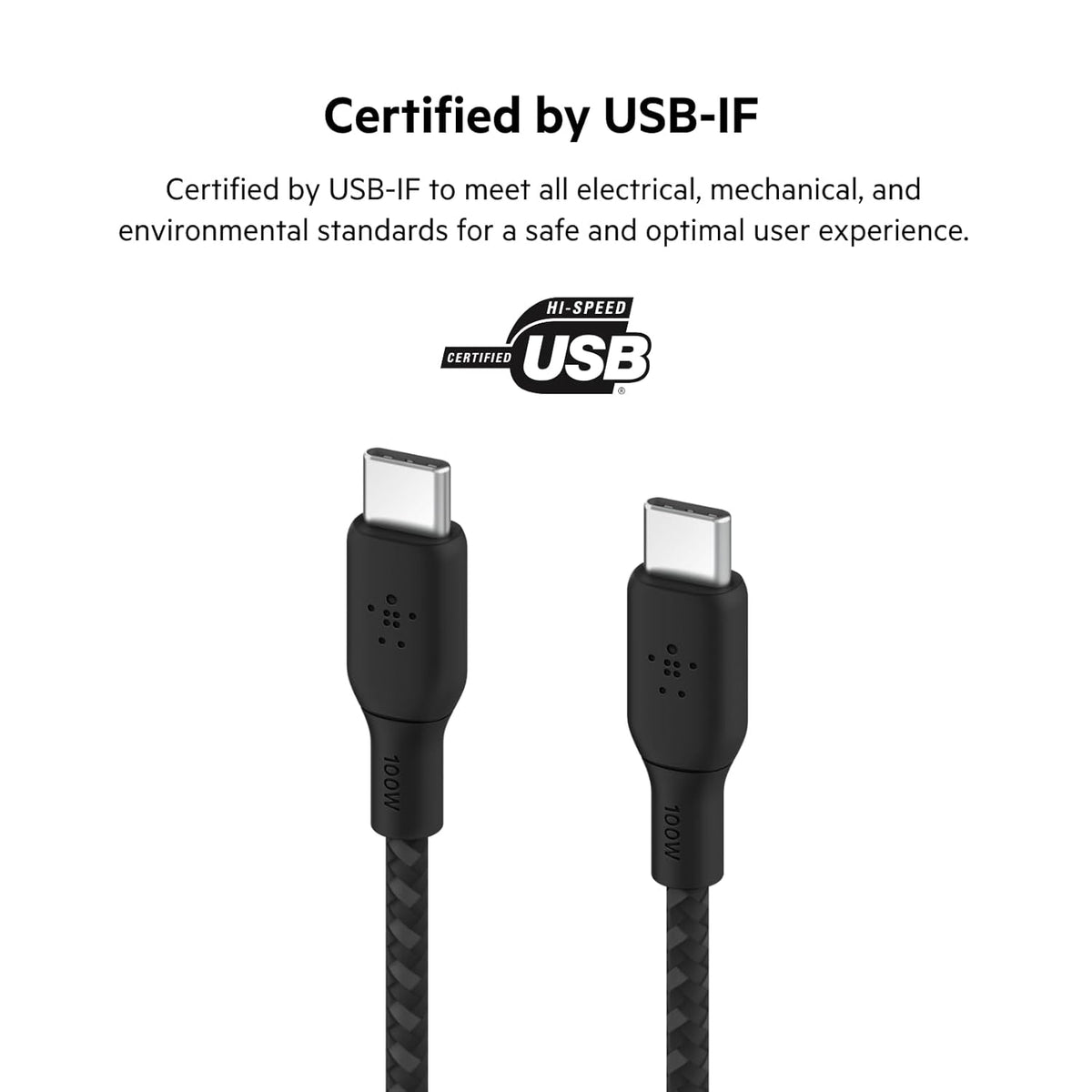 Belkin USB Type C to C Cable, 100W Power Delivery USB-IF Certified 2.0 USB C Charger Cable with Double Braided Nylon Exterior for iPhone 16, 15, iPad, MacBook, Galaxy, Pixel and More -3 m, black
