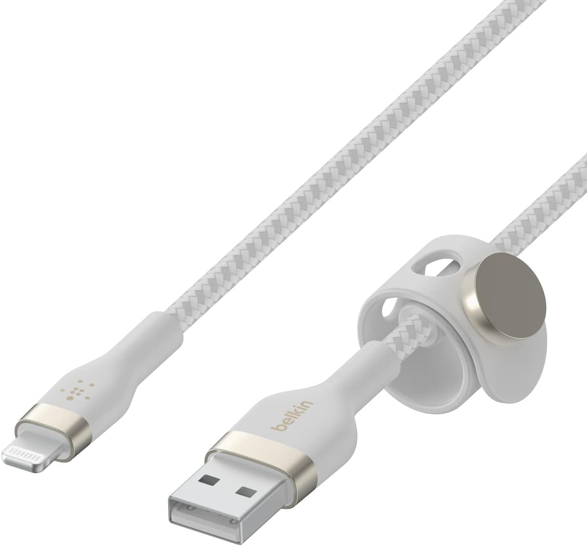 Belkin BoostCharge Pro Flex Braided USB Type A to Lightning Cable (3M/10FT), MFi Certified Charging for iPhone 14/14 Plus, 13, 12, Pro, Max, Mini, SE, iPad and More - White (Pack of 2)