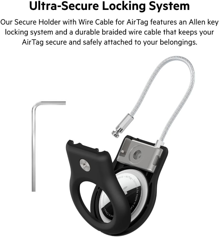Belkin AirTag Case with Wire Cable, Secure Holder Protective Cover for Air Tag, Scratch Resistance, AirTag Accessory - (Black)