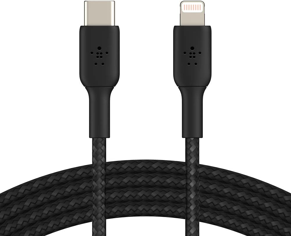 Belkin Braided USB-C to Lightning Cable (iPhone Fast Charging Cable for iPhone 14, 13, 12 or earlier) Boost Charge MFi-Certified iPhone USB-C Cable (1m, Black) (Pack of 2)