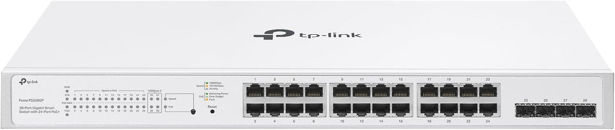 TP-Link Festa FS328GP 28 Port Gigabit Smart Managed PoE Switch 24 PoE+ Port @250W, 4 x SFP Slots Self-Organizing Network Free Cloud Static Routing, Vlan, ACL, LAG Does not Work with Omada
