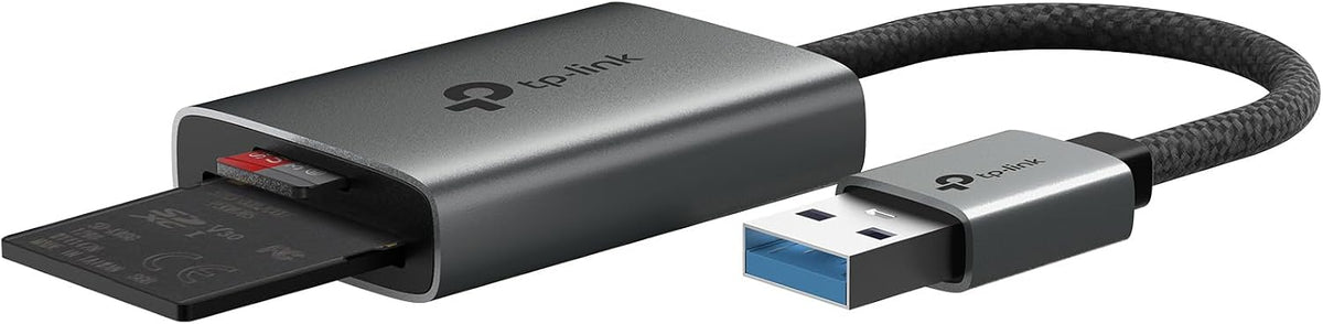 TP-Link USB 3.0 SD & microSD Card Reader (UA430) – Dual Slot, 200MB/s, Plug & Play, Aluminum Alloy, Braided Cable, Compatible with Windows, macOS, iPadOS, ChromeOS, Android