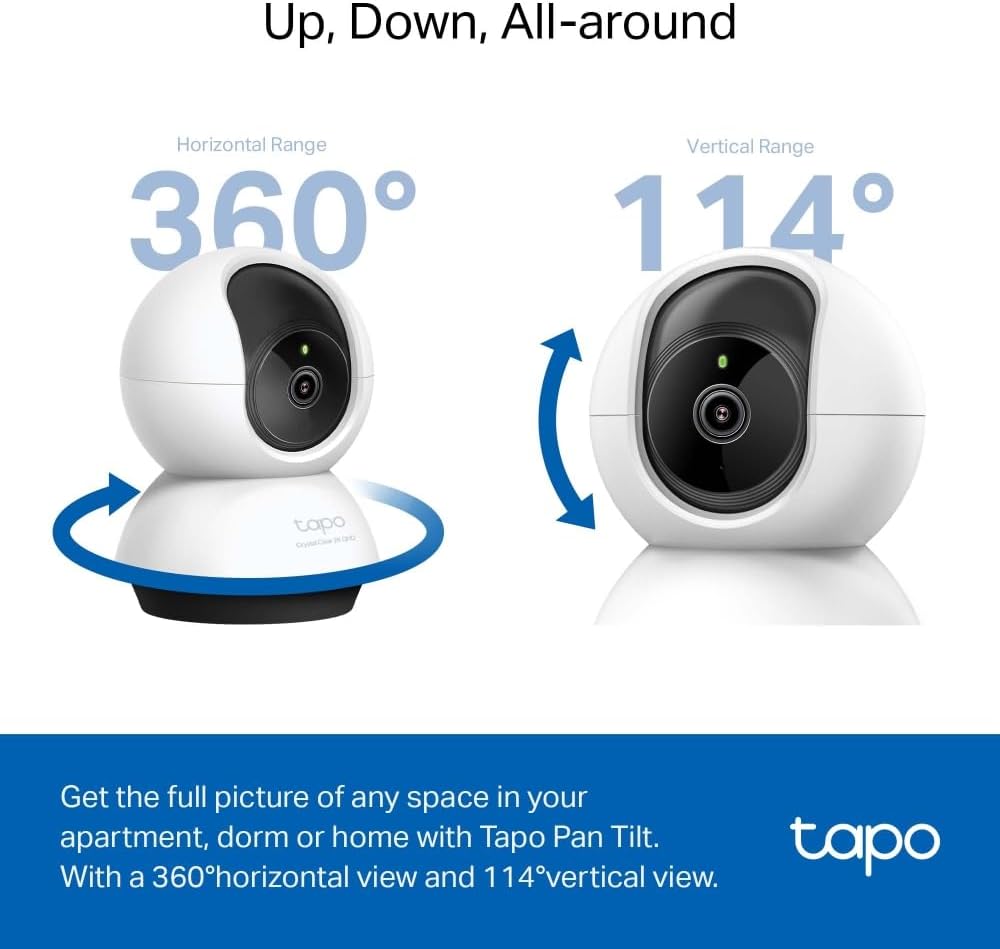 TP-Link Tapo Pan/Tilt 2K 4MP, 360°Rotational View Wi-Fi Surveillance Camera|Smart AI, Pet, Human & Vehicle Detection|2-Way Audio| Compatible with Alexa and Google Assistant (Tapo C220)