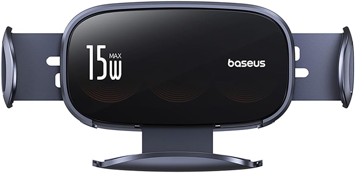 Baseus Triple-Coil 15W Wireless Car Charger for Air Vent【شاحن السيارة اللاسلكي 】Electric Clamping Car Phone Holder, Glass Panel Car Phone Mount — Wireless-Electric Clamp-TC — Black
