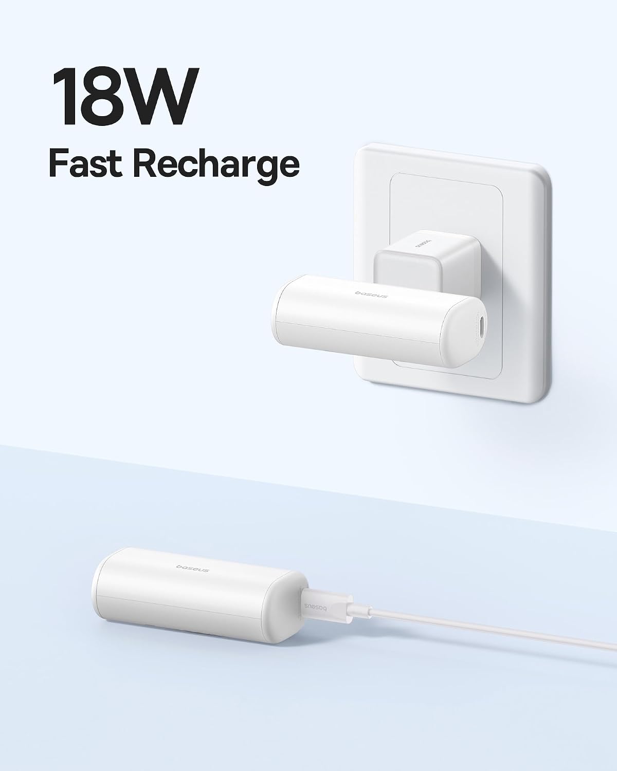 Baseus 5000mAh Small Power Bank, PD 20W Fast Charging Portable Charger with USB C Port, External Battery — 5KmAh-20W-Compact — White