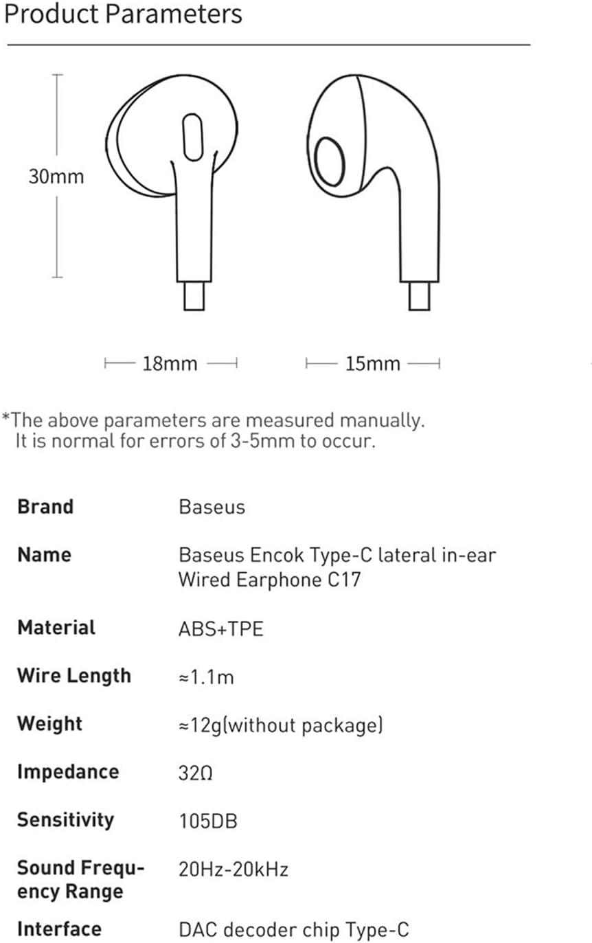 Baseus Encok C17 USB-C Wired Earphones — White