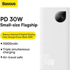 Baseus Adaman2 Digital Display Fast Charge Power Bank 10000mAh 30W(With Simple Series Charging Cable USB to Type-C 3A 0.3m) Overseas Edition (WHITE) — White