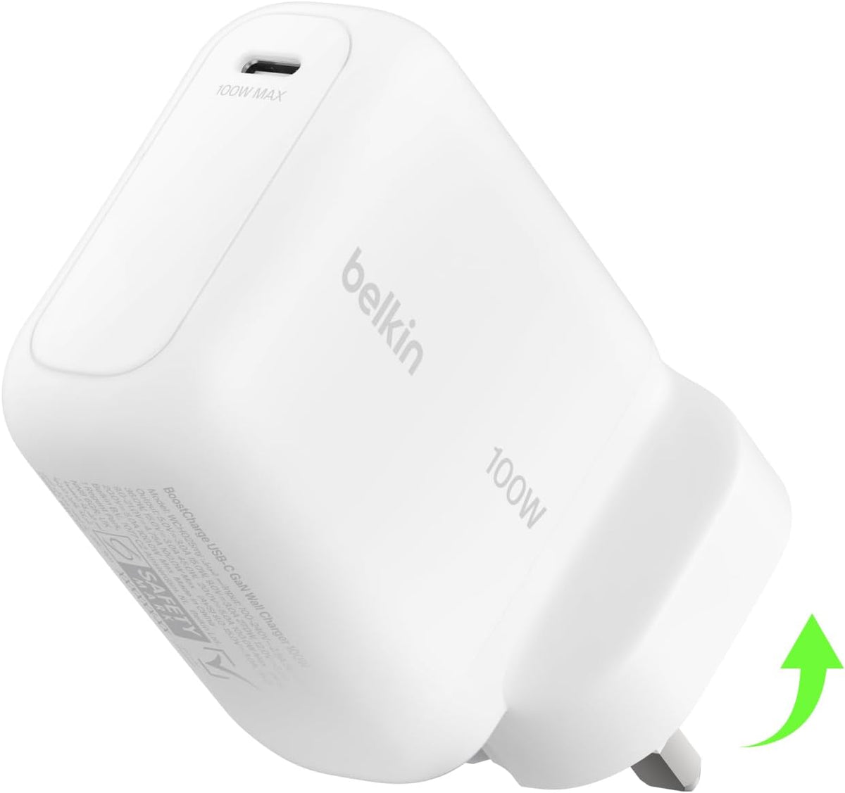 Belkin BoostCharge USB C Plug Charger 100W, GaN Compact and Foldable Plug Charger, Fast Charging for iPhone 17, Samsung Galaxy S26, Pixel 10, AirPods, Tablet, MacBook, Chromebook - White