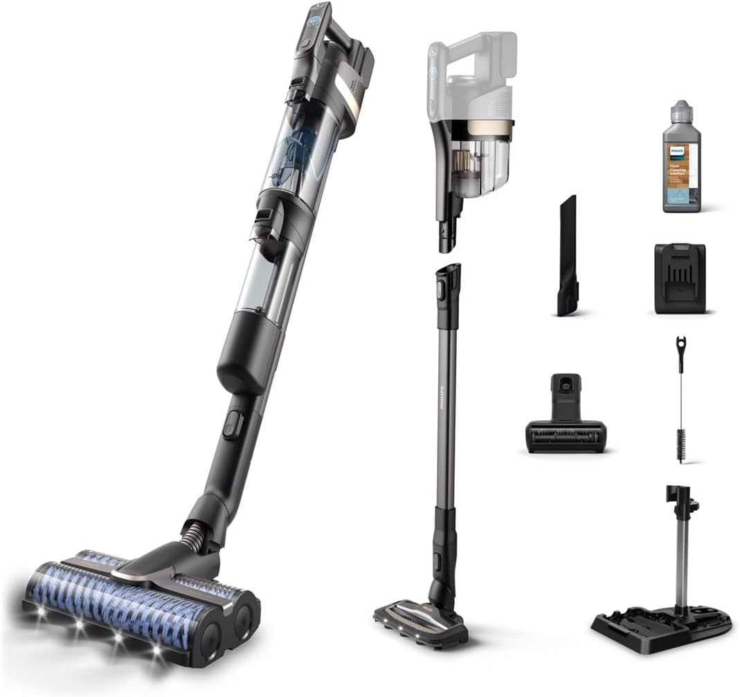 Philips AquaTrio 3-in-1 Cordless Vacuum & Wash, 1080L/Min Airflow, 4000 RPM — Deep Black