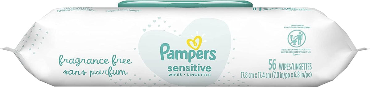 Pampers Wipes Sensitive - 56 ct, Pack of 2