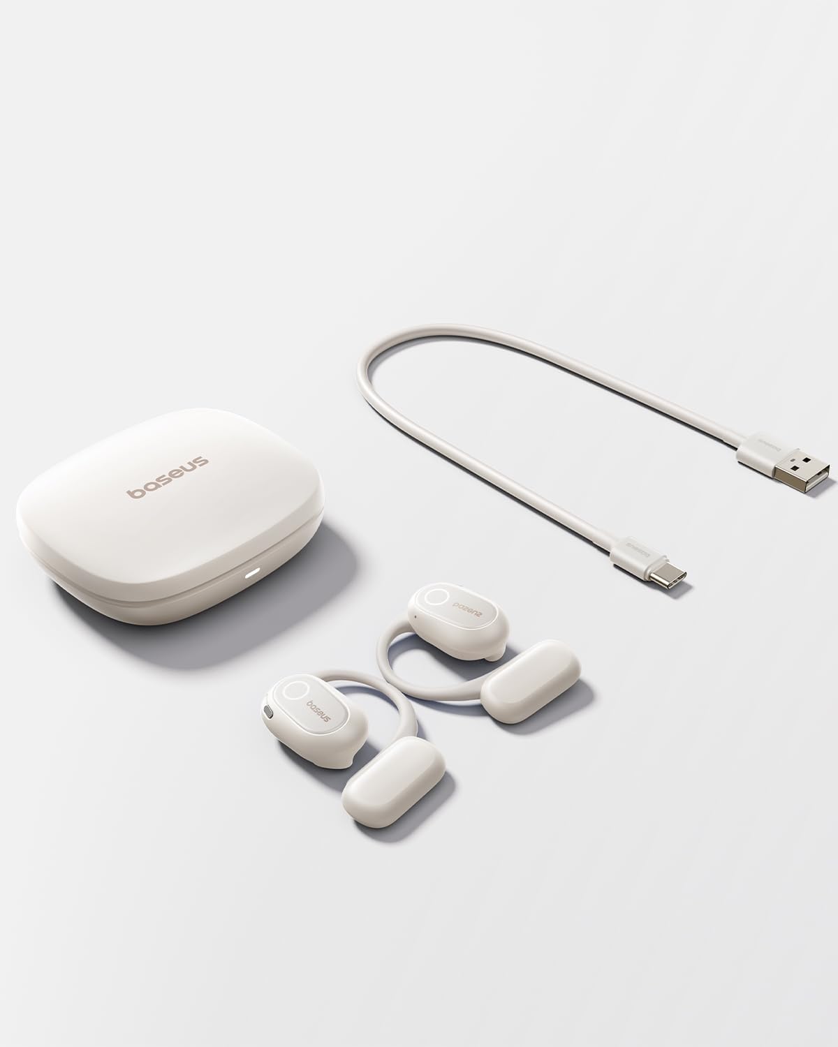 Baseus Bowie MF1 Open-Ear Headphones Bluetooth, Directional Acoustics, Powerful Bass, Ultralight, IPX4 Waterproof, ENC Microphones — White