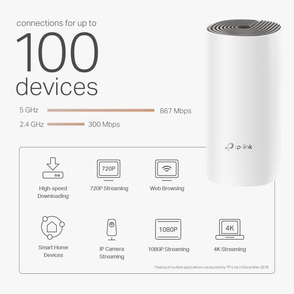 TP Link Deco E4 AC1200 Advanced Whole Home Mesh Wi Fi System, Covergae upto 4000 Sq. Ft. Parental Controls 3 Pack, White, DECO E4(3-PACK)
