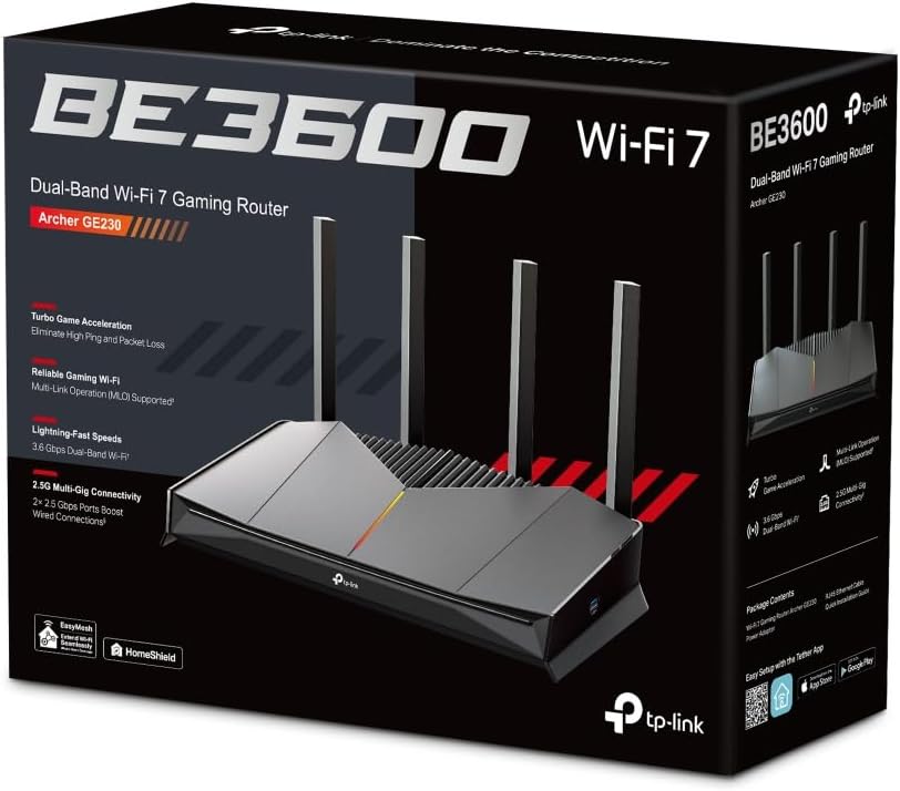 Archer BE3600 Dual-Band Wi-Fi 7 Router | Lightning-Fast Gaming Wi-Fi up to 3600 Mbps | 2X2.5G Ports to Empower Your Games | Unstoppable Turbo Game Acceleration - Archer GE230