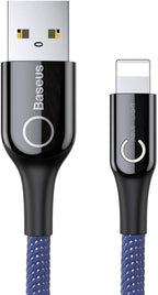 Baseus PD 2.4A Lightning Cable, Fast Charging, Data Transfer, Light Intelligent Power-off, LED indicator Charging Cable — Blue