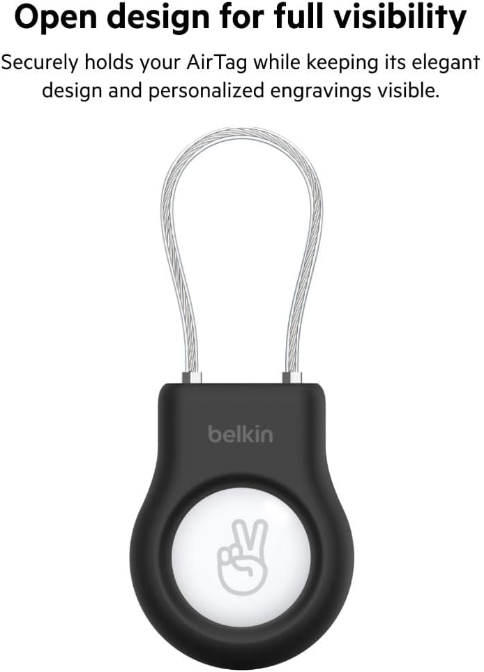 Belkin AirTag Case with Wire Cable, Secure Holder Protective Cover for Air Tag, Scratch Resistance, AirTag Accessory - (Black)