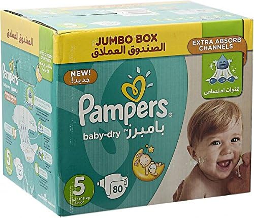 Pampers Baby-Dry Taped Diapers with Aloe Vera Lotion, up to 100% Leakage Protection, Size 5, 11-16kg, 80 Count