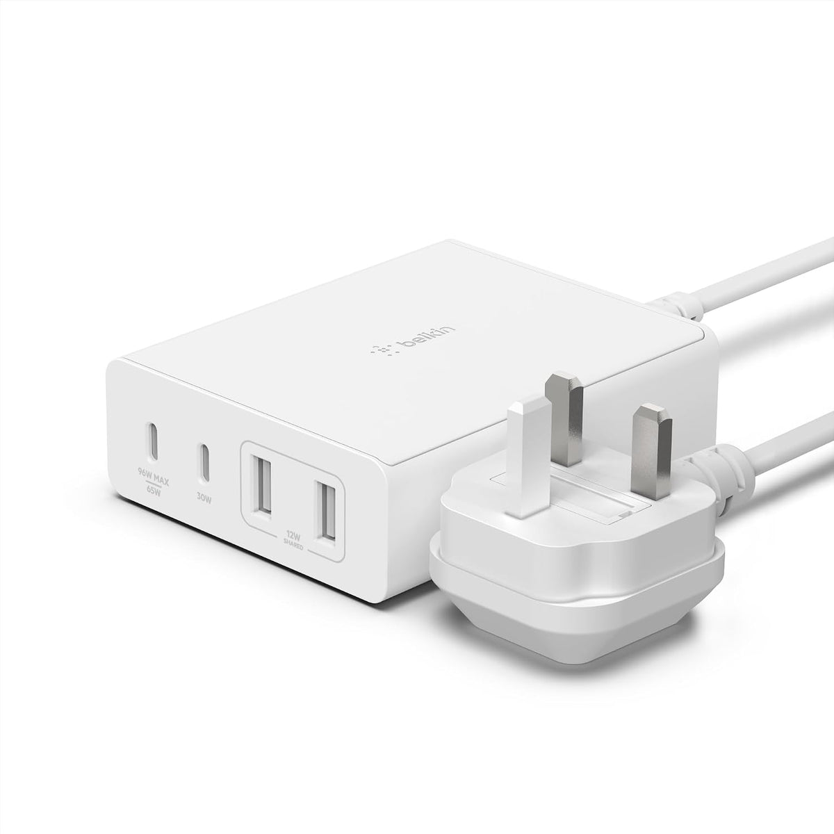 Belkin 108W GaN USB Charging Station for Multiple Devices, 2 USB Type C and 2 USB A Fast Desktop Charger Dock Hub for MacBook, Pro, Air, iPhone, Plus, Pro, Max, iPad, Samsung Galaxy, Pixel and More