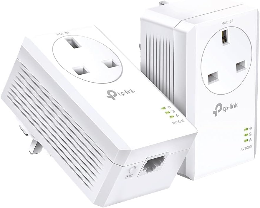 TP-Link TL-PA7017PKIT Gigabit Passthrough Powerline Adapter Starter Kit, Powerline Network Adapters Speed up to 1000 Mbps, 4K Video Streaming & Online Gaming, No Configuration Required, Plug and Play