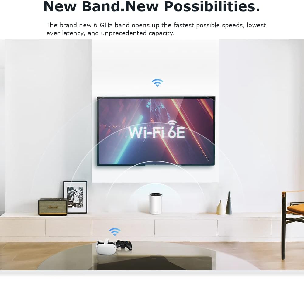 TP-Link Deco XE75 AXE5400 Whole Home Mesh Wi-Fi 6E System, Tri-Band Wi-Fi, Gigabit Ports, AI-Driven Mesh, cover up to 5,500 ft2, Connect up to 200 devices,1.7 GHz Quad-Core CPU, HomeShield, Pack of 2