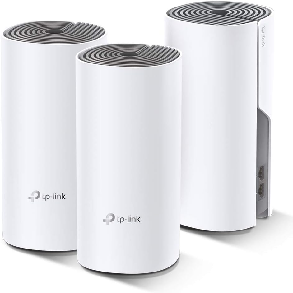 TP-Link Deco E4 Whole Home Mesh Wi-Fi System, Seamless and Speedy (AC1200), 2×100Mbps Ethernet Ports, Work with Amazon Echo/Alexa, Router and WiFi Booster Replacement, Parent Control, Pack of 3