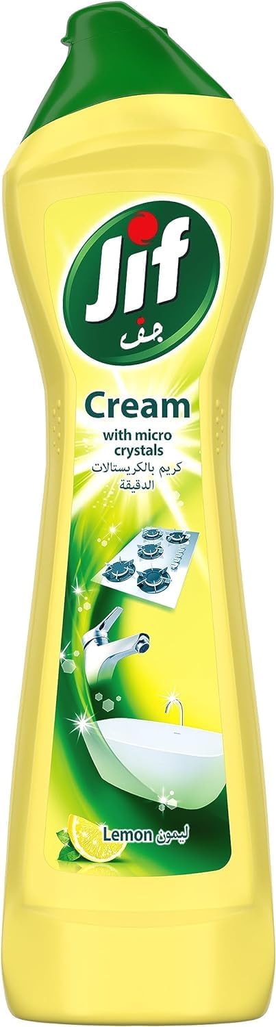 JIF Cream Cleaner, with Micro Crystals Technology, Lemon Scent, Burnt Food and Limescale Stains, 500ml + JIF Multipurpose Foaming Spray Cleaner, Lemon Scent, for 100% Stain and Grease Removal, 500ml — additional product view 5