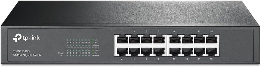 TP-Link TL-SG1016D 16-Port Gigabit Desktop/Rackmount Switch, Plug & play, Auto MDI/MDIX, Auto Negotiation, Energy-Efficient Technology