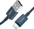 Baseus Superior Series PD 2.4A USB to Lightning Fast Charging Cable, High-Speed 480Mbps Data Transfer Cable — 2M — Blue
