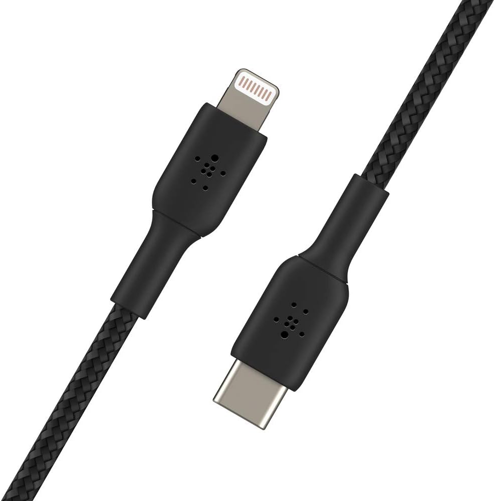 Belkin Braided USB-C to Lightning Cable (iPhone Fast Charging Cable for iPhone 14, 13, 12 or earlier) Boost Charge MFi-Certified iPhone USB-C Cable (1m, Black) (Pack of 2)