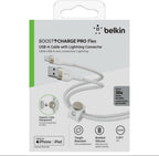 Belkin BoostCharge Pro Flex Braided USB Type A to Lightning Cable (1M/3.3FT), MFi Certified Charging Cable for iPhone 14/14 Plus, 13, 12, Pro, Max, Mini, SE, iPad and More - White (Pack of 2)