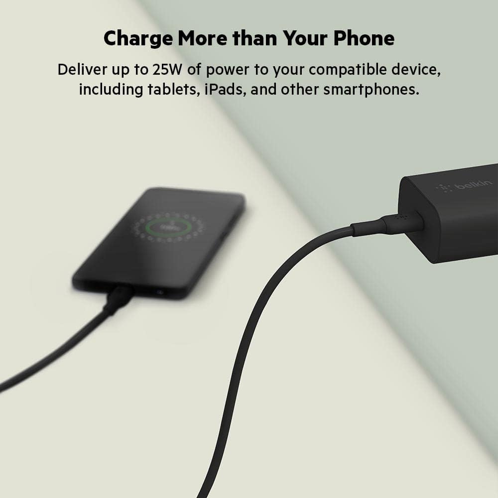 Belkin BoostCharge 25W Wall Charger with PPS, USB Plug with USB-C Power Delivery, Fast Travel USB Charger for iPhone 17, Air, Samsung Galaxy S25, iPad, Pixel, tablets and more - Black