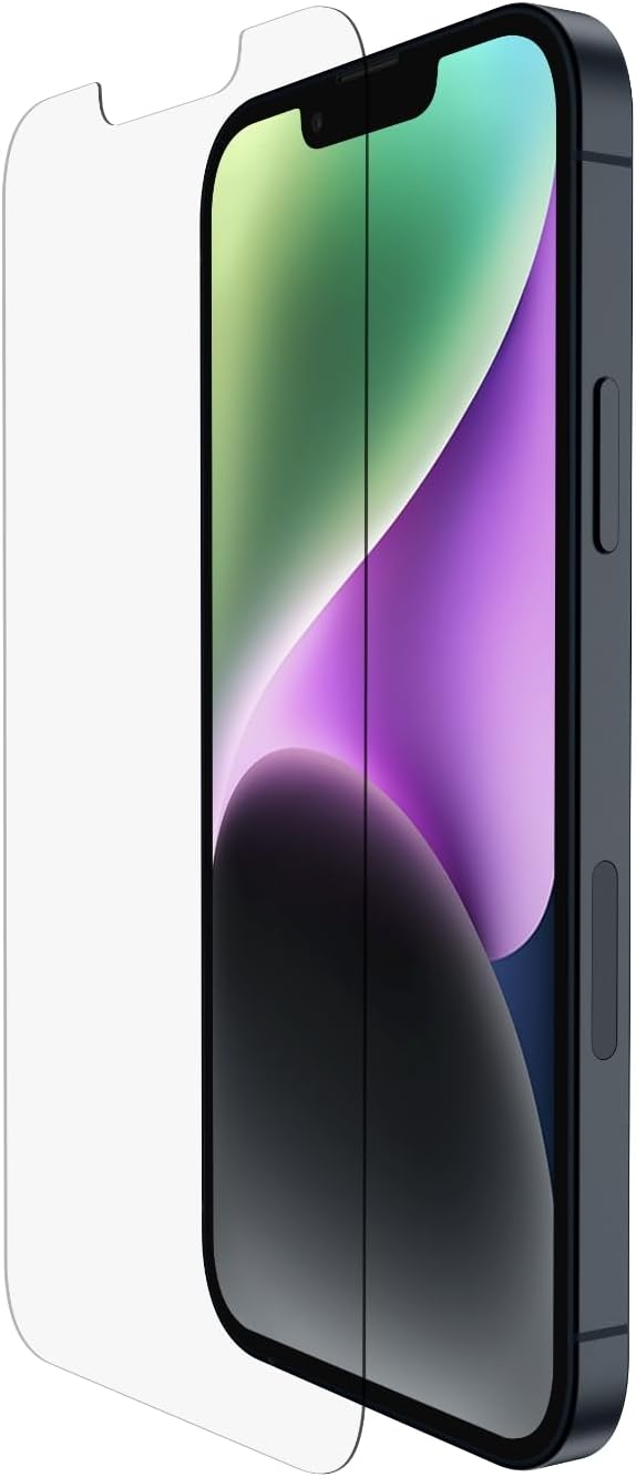Belkin TemperedGlass iPhone 14, 13, 13 Pro Screen Protector, AntiMicrobial-Treated, Easy Bubble Free Application with Included Installation Guide Tray, 9H Hardness Tested