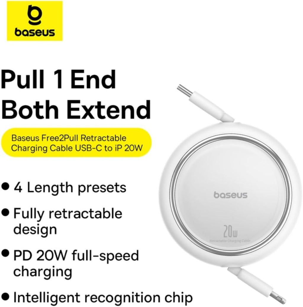 Baseus Free2Pull Retractable USB-C to Lightning Cable 20W — 1m — White