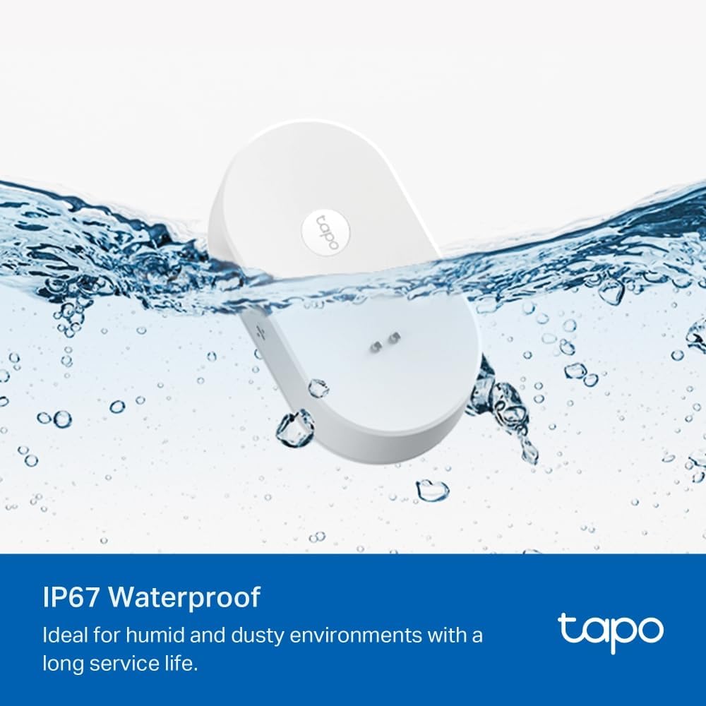 Tapo TP-Link T300 Smart Water Leak Sensor with Dripping Detection, Up to 90 dB Alarm with one-Touch, Instant App Notification, IP67 Waterproof, Hub Required Sold separetly