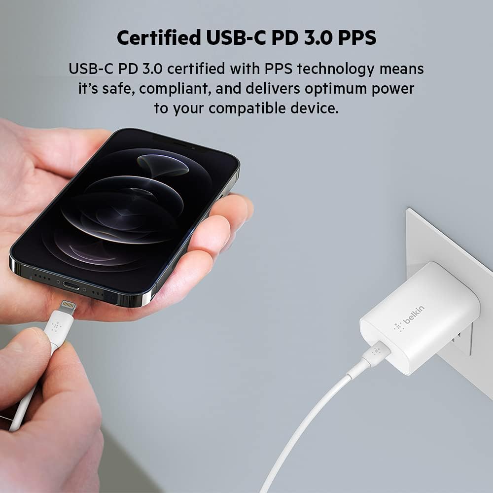 Belkin BoostCharge 25W Wall Charger with PPS, USB Plug with USB-C Power Delivery, Fast Travel USB Charger for iPhone 17, Air,, Samsung Galaxy S25, iPad, Pixel, tablets and more - White