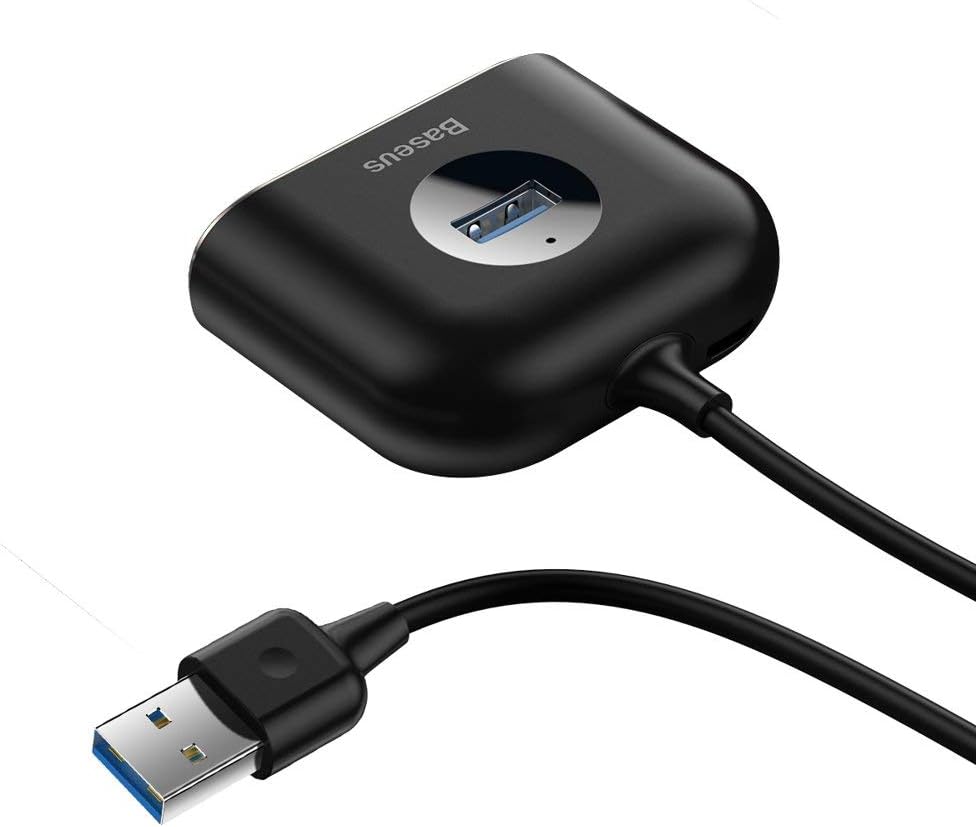 Baseus Square Round 4 in 1 USB HUB Adapter USB3.0 to USB3.0 x 1 + USB2.0 x 3, 1m, Black — Black