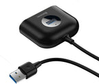 Baseus Square Round 4 in 1 USB HUB Adapter USB3.0 to USB3.0 x 1 + USB2.0 x 3, 1m, Black — Black