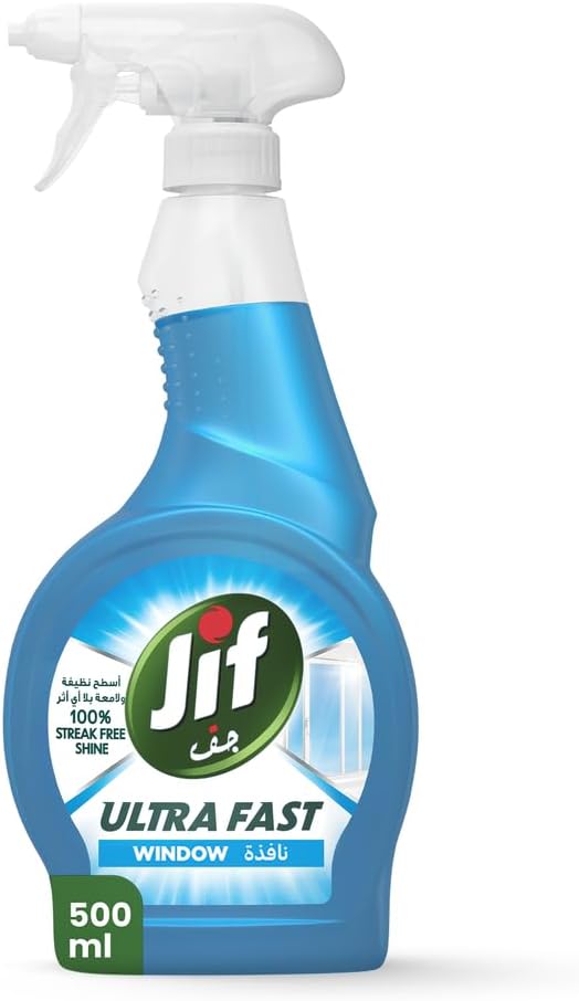 JIF Ultra Fast Glass Cleaner Spray, for Window, 100% streak free shine, 500ml — front product image