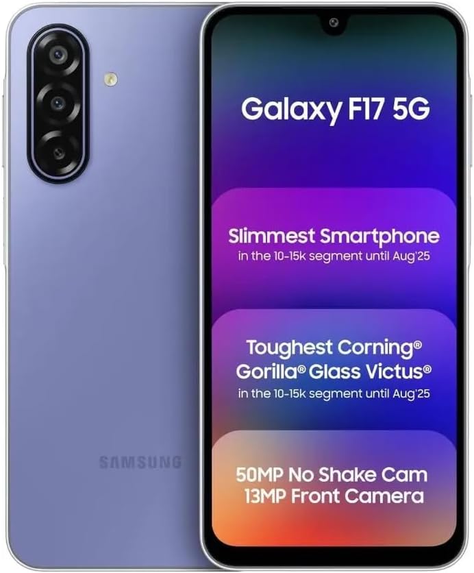 Samsung Galaxy F17 5G Violet Pop (6GB RAM, 128GB Storage) Android Smartphone | 6x OS Upgrades | Large Display | 50MP OIS Camera | Gorilla Glass Victus | IP54 Dust & Water Resistant | Indian Version