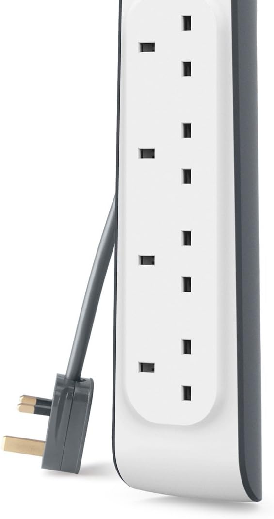 Belkin Bsv400Af2M 4-Way Surge Protection Strip With 2 Meters Cord Length - Heavy Duty Electrical Extension Socket, Durable And Robust Housing, 14Awg Capacity On/Off Switch White, Meter V1 (Pack of 2)